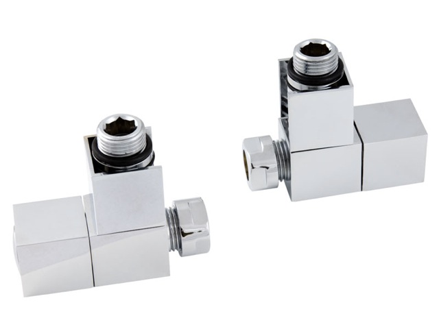 PAIR SQUARE ANGLED RADIATOR VALVES CHROME